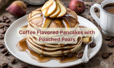 Coffee Flavored Pancakes with Poached Pears Recipe