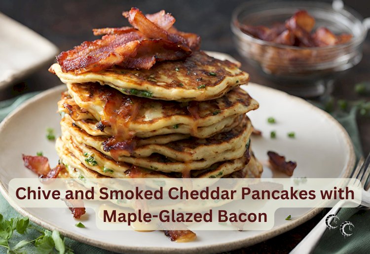 Chive and Smoked Cheddar Pancakes with Maple-Glazed Bacon