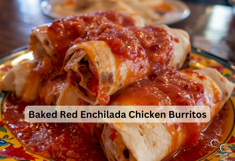 Baked Red Enchilada Chicken Burritos